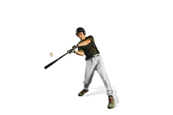 One caucasian man baseball player playing in studio — Stock Photo, Image