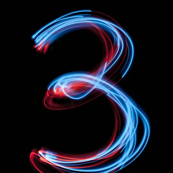 The neon number 3, blue light image — Stock Photo, Image