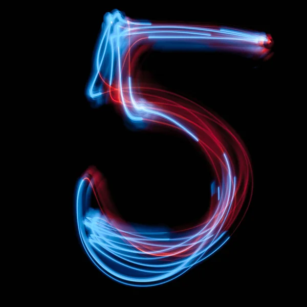 Il numero al neon 5, immagine a luce blu — Foto Stock