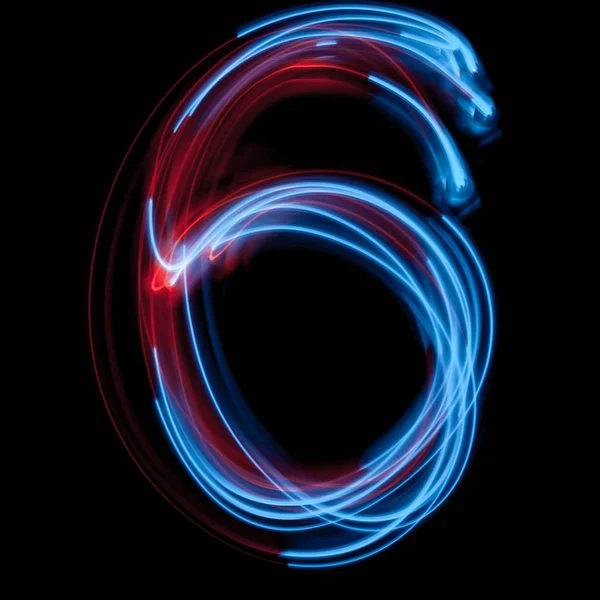 Neon sayı 6, mavi ışık görüntü — Stok fotoğraf