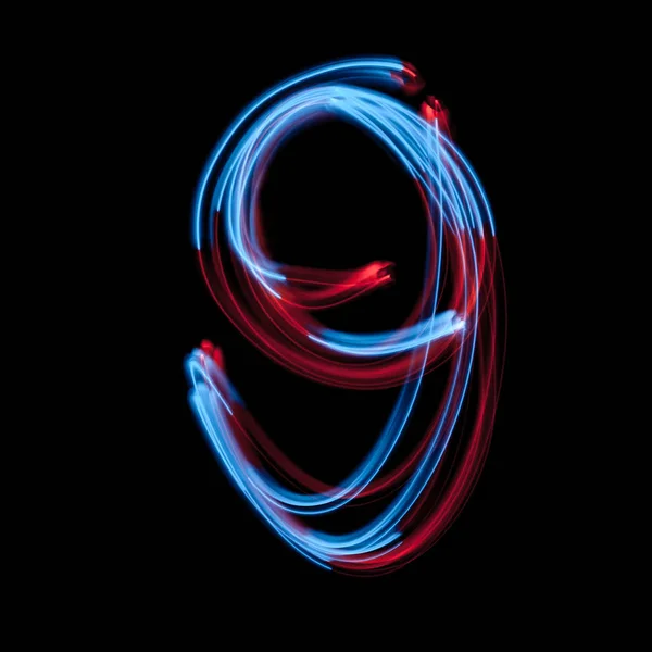 O néon número 9, imagem de luz azul — Fotografia de Stock