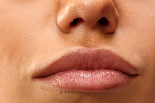 Beautiful woman face lips nose closeup beauty skin care concept — Stock Photo, Image