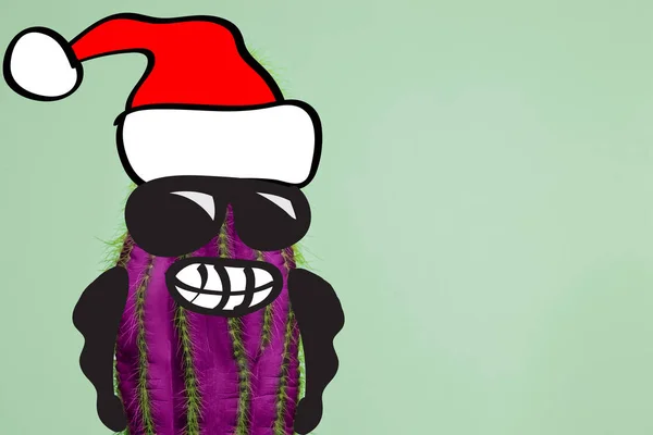 Cactus hipster man with santa hat. Tropical Christmas concept. Minimal fun art — Stock Photo, Image