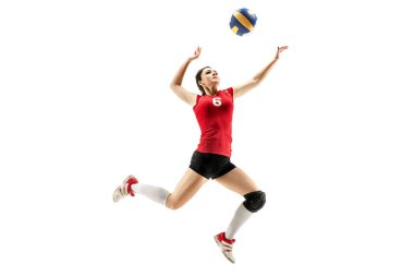 Beyaz izole kadın profesyonel voleybolcu