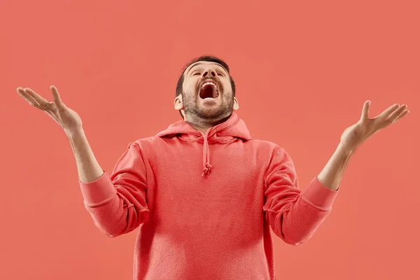 Ganhar o sucesso homem feliz extático celebrando ser um vencedor. Imagem energética dinâmica do modelo masculino — Fotografia de Stock