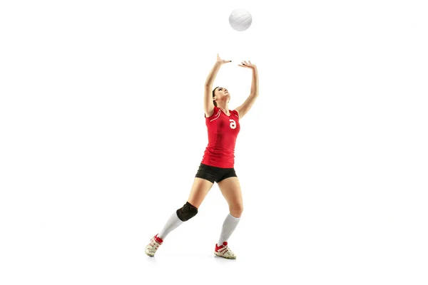 Giocatrice professionista di pallavolo isolata sul bianco — Foto Stock