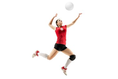 Beyaz izole kadın profesyonel voleybolcu
