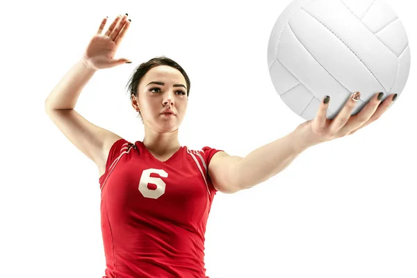 Vrouwelijke professionele volleyballer geïsoleerd op wit — Stockfoto