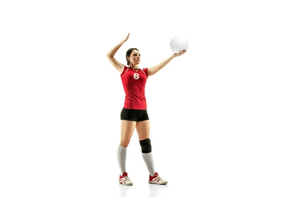Vrouwelijke professionele volleyballer geïsoleerd op wit — Stockfoto