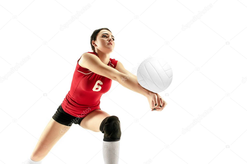 Female professional volleyball player isolated on white