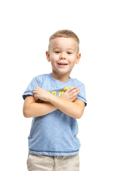 Ganzkörperporträt des süßen kleinen Kindes in stylischer Kleidung — Stockfoto