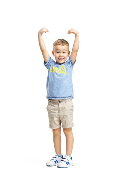 Retrato de longitud completa de lindo niño pequeño en ropa elegante —  Fotos de Stock