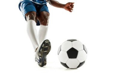 beyaz izole futbol oyuncu yakın çekim bacaklar