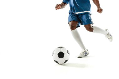 beyaz izole futbol oyuncu yakın çekim bacaklar