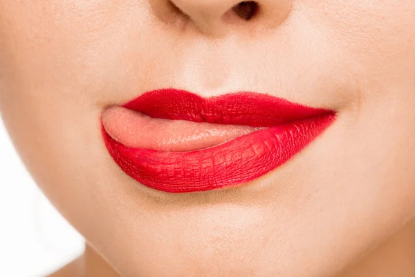 Sexy labio rojo. Close-up Hermosos labios — Foto de Stock