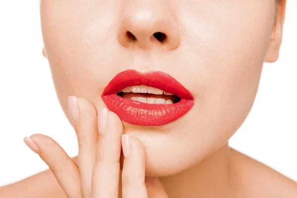 Lábio Vermelho Sexy. Close-up Bela lábios — Fotografia de Stock