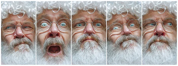 圣诞老人不同的情感或情感面貌 — 图库照片