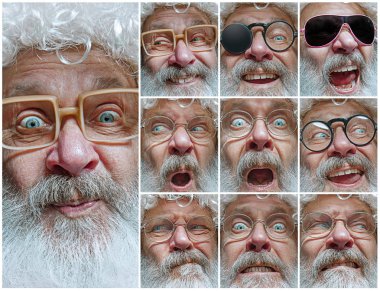 Farklı duygular veya duygusal yüzü Noel Baba