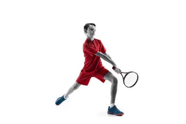 Junge Tennisspielerin isoliert auf Weiß — Stockfoto