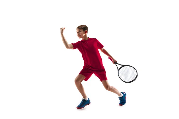 白で隔離される若いテニス選手 — ストック写真