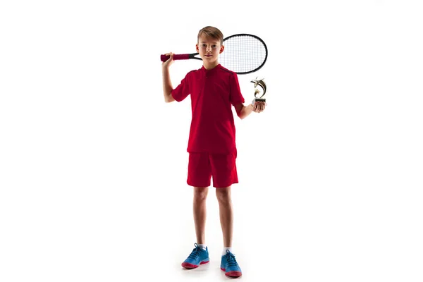 Jovem tenista isolado em branco — Fotografia de Stock