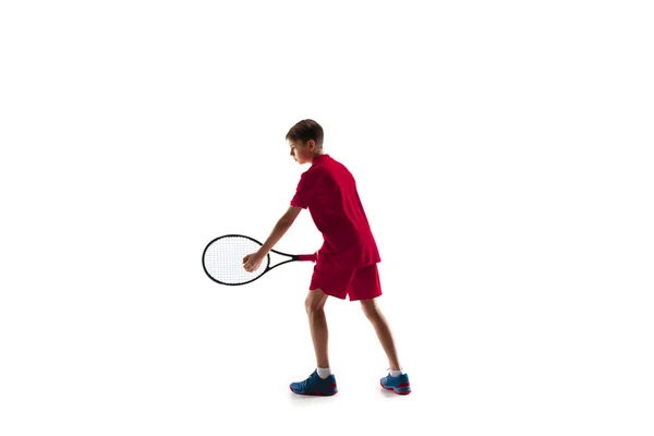 Young tennis player isolated on white — Stock Photo, Image