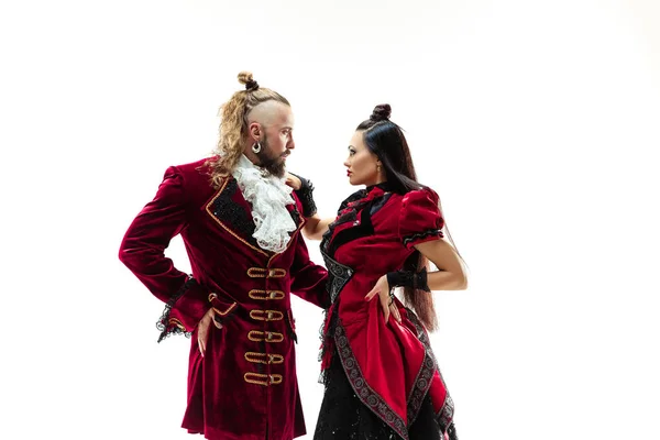 The young man wearing a traditional medieval costume of marquis and woman as marquise — Stock Photo, Image