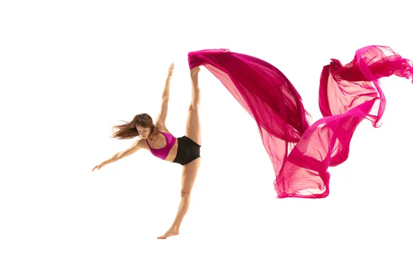 Ballerina. Young graceful female ballet dancer dancing over white studio. Beauty of classic ballet. — Stock Photo, Image