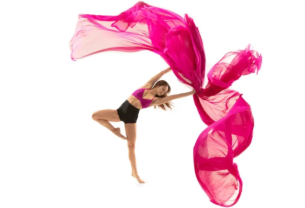 발레리 나입니다. 젊은 우아한 여성 발레 댄서 화이트 스튜디오에 춤. 클래식 발레의 아름다움. — 스톡 사진