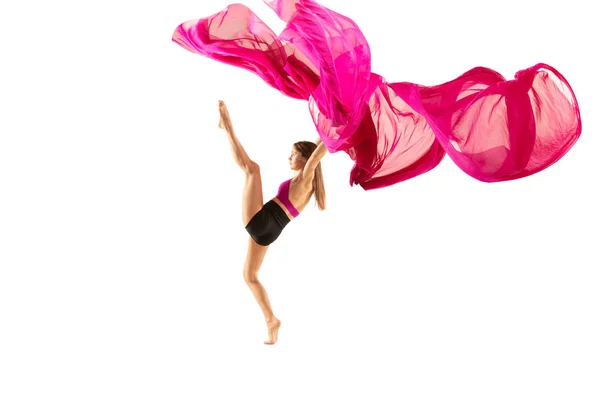 Ballerina. Young graceful female ballet dancer dancing over white studio. Beauty of classic ballet. — Stok fotoğraf