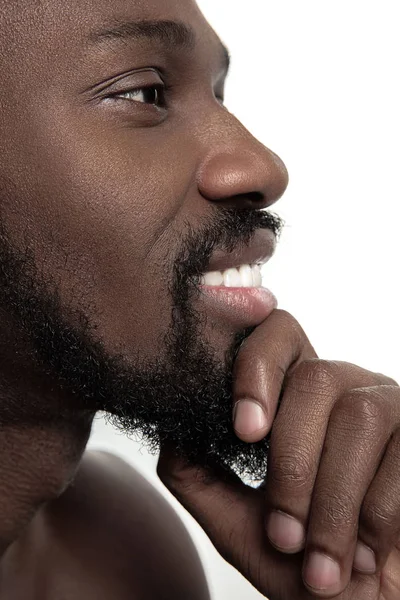 Close up portrait of a young naked african man indoors — Stock Photo, Image