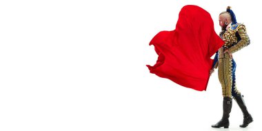 Torero mavi ve altın takım elbise veya beyaz bitti izole tipik İspanyol boğa güreşçisi