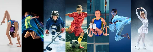 Jugadores de hockey sobre hielo en acción, concpet compteción de negocios, chicas adolescentes en formación —  Fotos de Stock