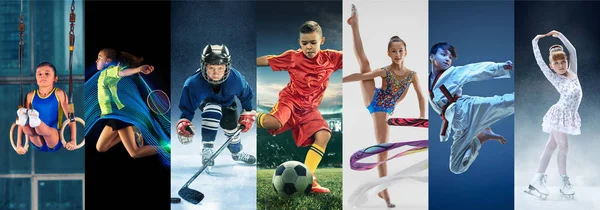 Jégkorong sportolók akcióban, üzleti comptetition concpet, tini lányok a képzés — Stock Fotó