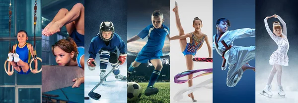 冰球运动员在运动，商业竞争，少女在训练 — 图库照片