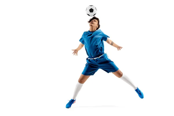 Junge mit Fußball beim Fliegen — Stockfoto