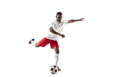 Beyaz arka plan üzerinde izole Afrika futbol futbolcu