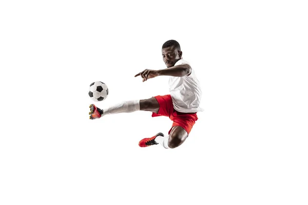 Professional african football soccer player isolated on white background — Stock Photo, Image