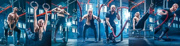 Collage über Übungen im Fitnessstudio. — Stockfoto