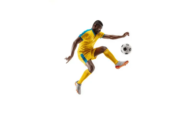 Professional african football soccer player isolated on white background — Stock Photo, Image