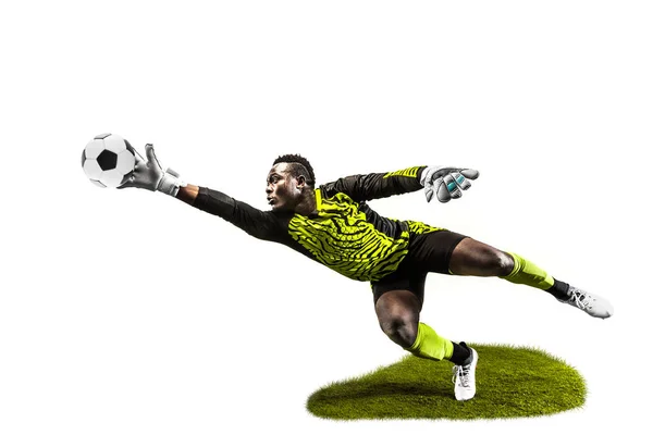 One soccer player goalkeeper man catching ball — Stock Photo, Image