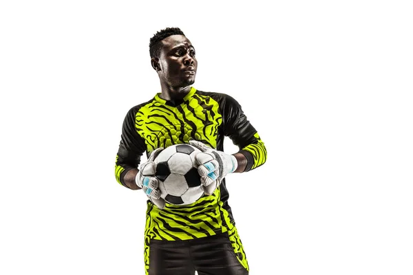 One african soccer player goalkeeper — Stock Photo, Image
