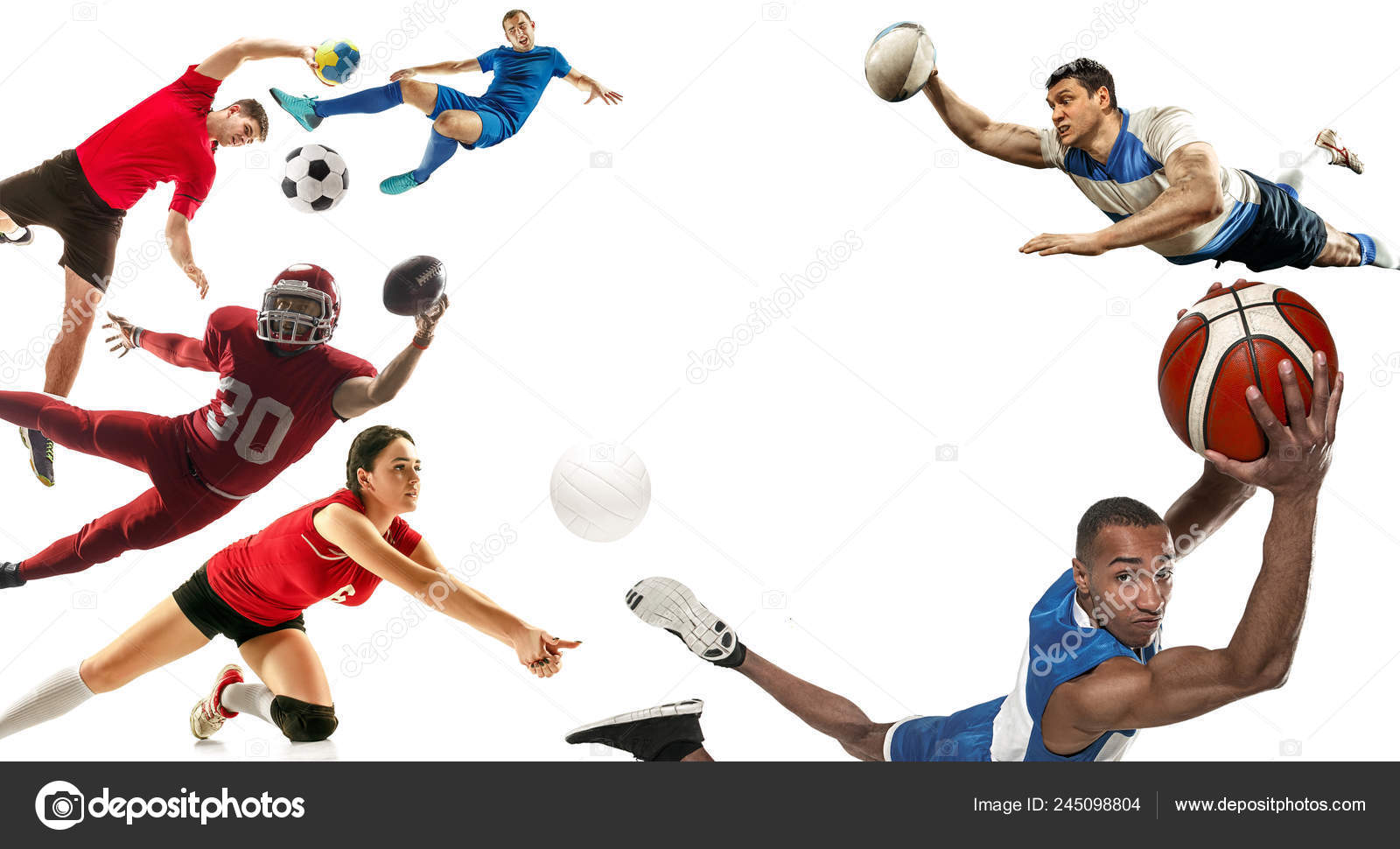 Sport collage about soccer, american football, basketball, volleyball,  rugby, handball Stock Photo by ©vova130555@gmail.com 245098804