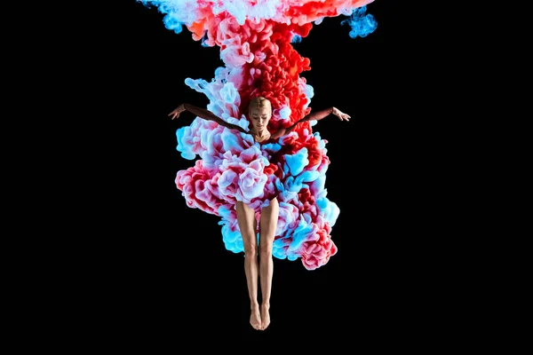 Modern konst kollage. Begreppet ballerinor ben med färgglada rök. — Stockfoto