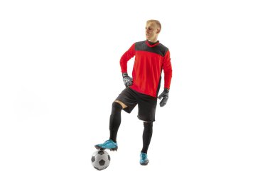bir erkek futbol oyuncu kaleci