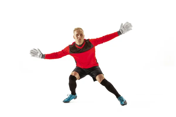Goalkeeper ready to save on white background — Stock Photo, Image