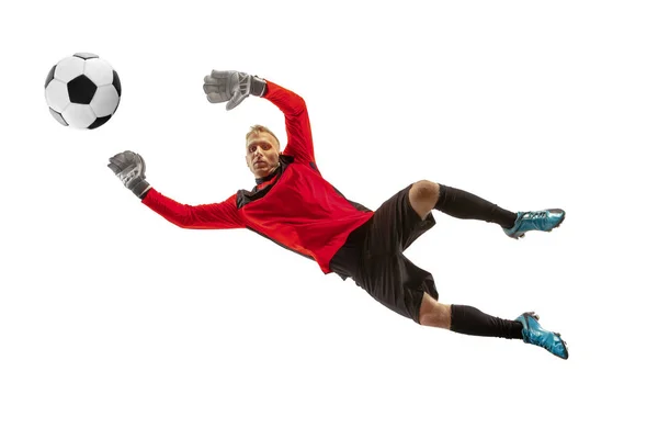 One soccer player goalkeeper man catching ball — Stock Photo, Image