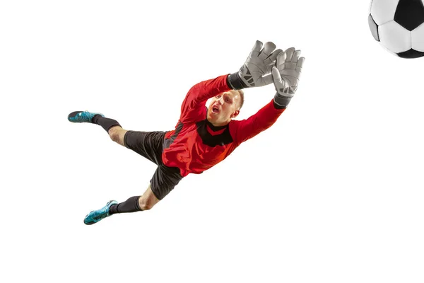 One soccer player goalkeeper man catching ball — Stock Photo, Image