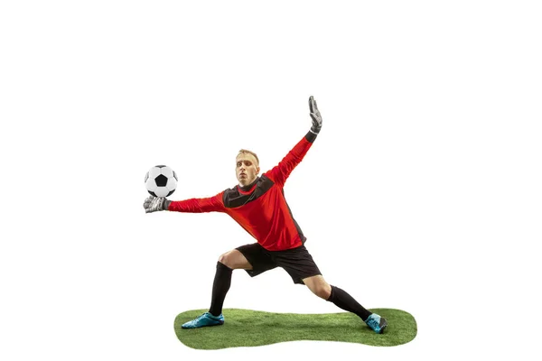 En fotboll spelare målvakt man fånga boll — Stockfoto