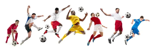Hivatásos férfi - football futball játékosok-val labda elszigetelt fehér stúdió háttere — Stock Fotó
